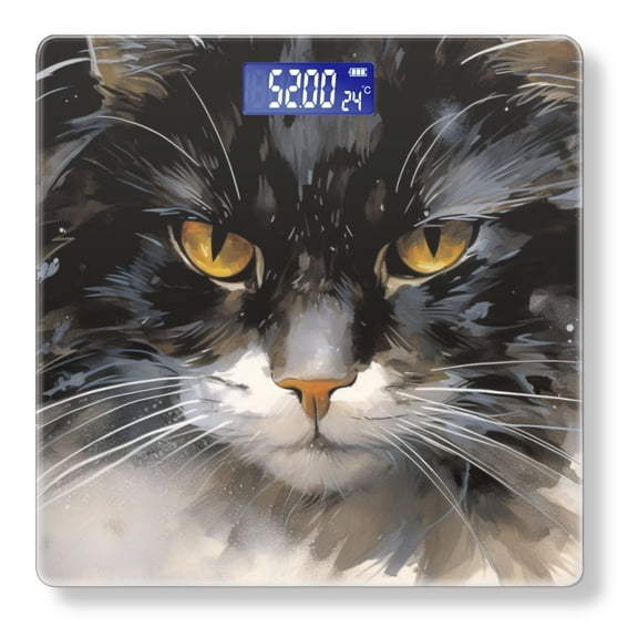 Bathroom Scale, Highly Accurate Digital Body Scale,Precisely Measures Weight up to 400 lbs-Beautiful Black And White Cat With Golden Eyes