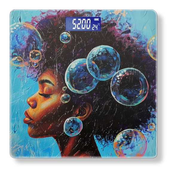 High Precision Body Weight Scale Smart Bathroom Scales with Large LCD Display(400lbs),Decorative for Bedroom-Beautiful Black Woman With Afro Surrounded By Bubbles