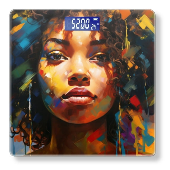 High Precision Body Weight Scale Smart Bathroom Scales with Large LCD Display(400lbs),Decorative for Bedroom-Beautiful Black Woman With Curly Hair And Vibrant Colors