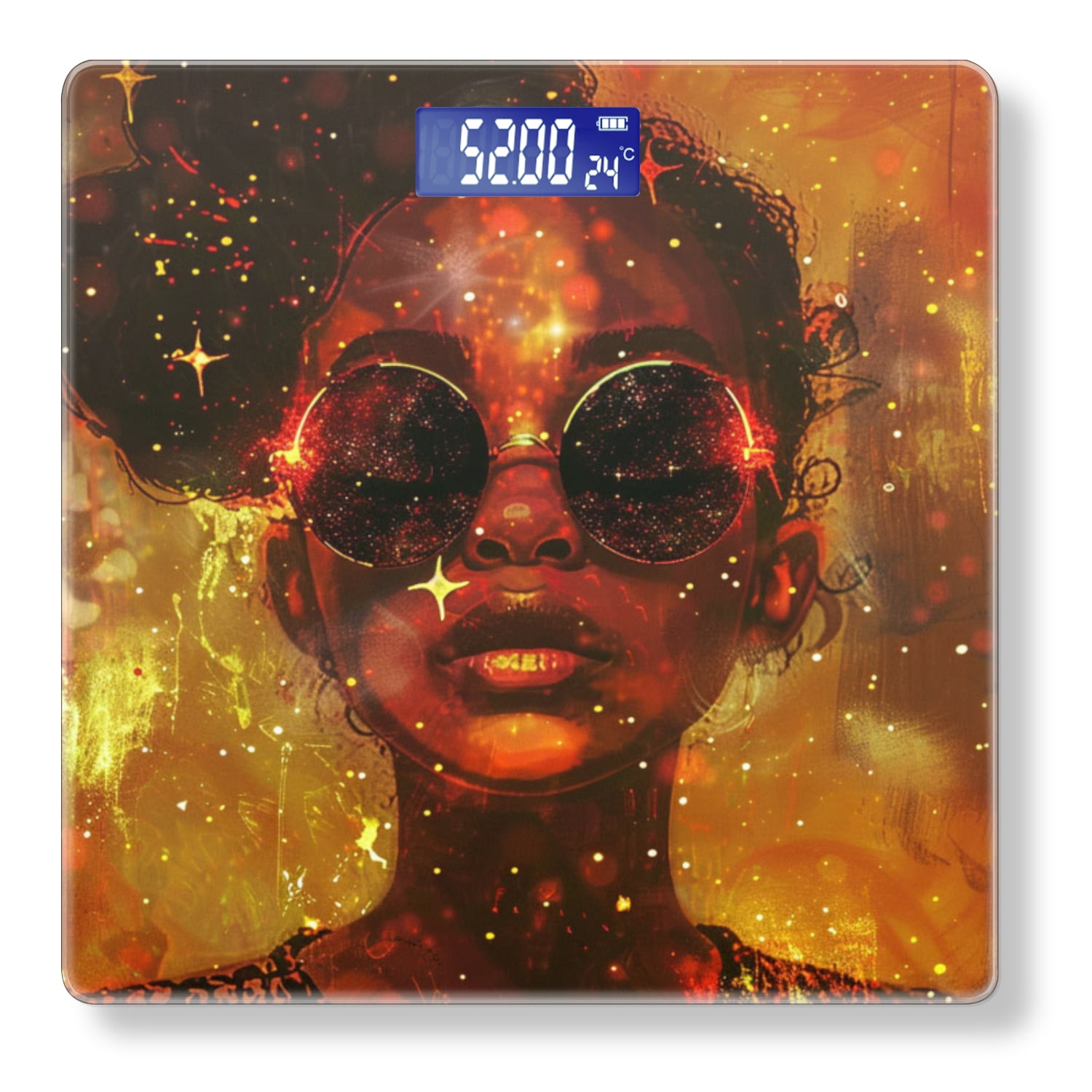 High Precision Body Weight Scale Smart Bathroom Scales with Large LCD Display(400lbs),Decorative for Bedroom-Beautiful Black Woman Wearing Round Sunglasses