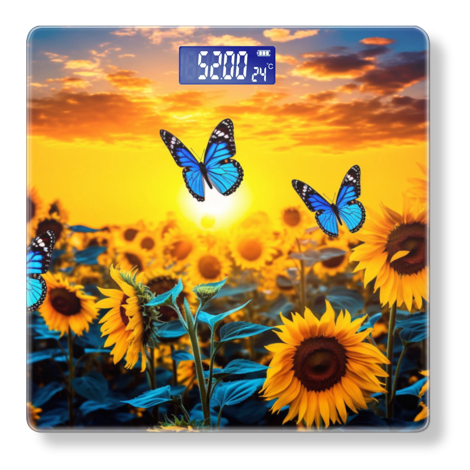 High Precision Body Weight Scale Smart Bathroom Scales with Large LCD Display(400lbs),Decorative for Bedroom-Beautiful Blue Butterflies Flying Among The Flowers