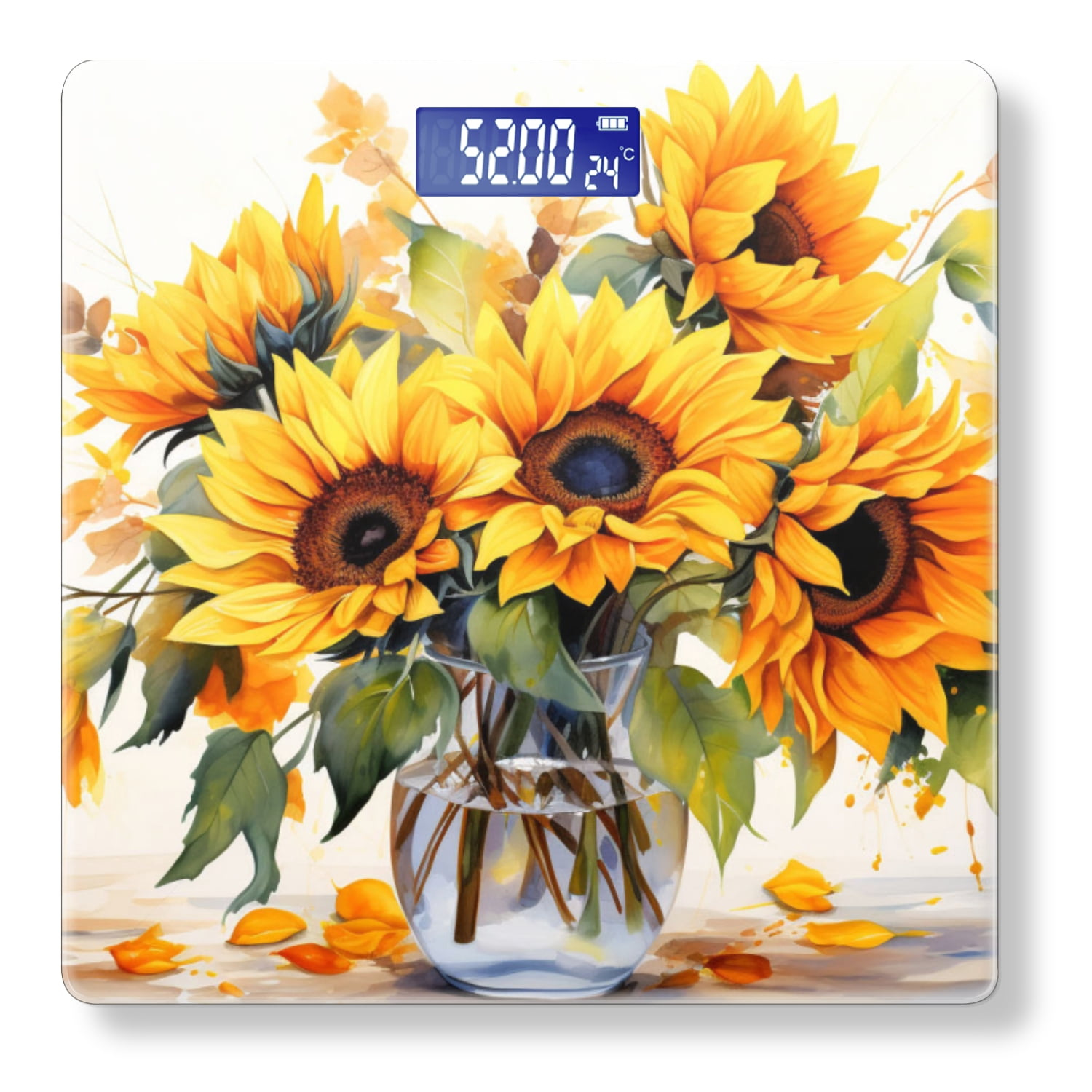 High Precision Body Weight Scale Smart Bathroom Scales with Large LCD Display(400lbs),Decorative for Bedroom-Beautiful Bouquet Of Sunflowers In Glass Vase