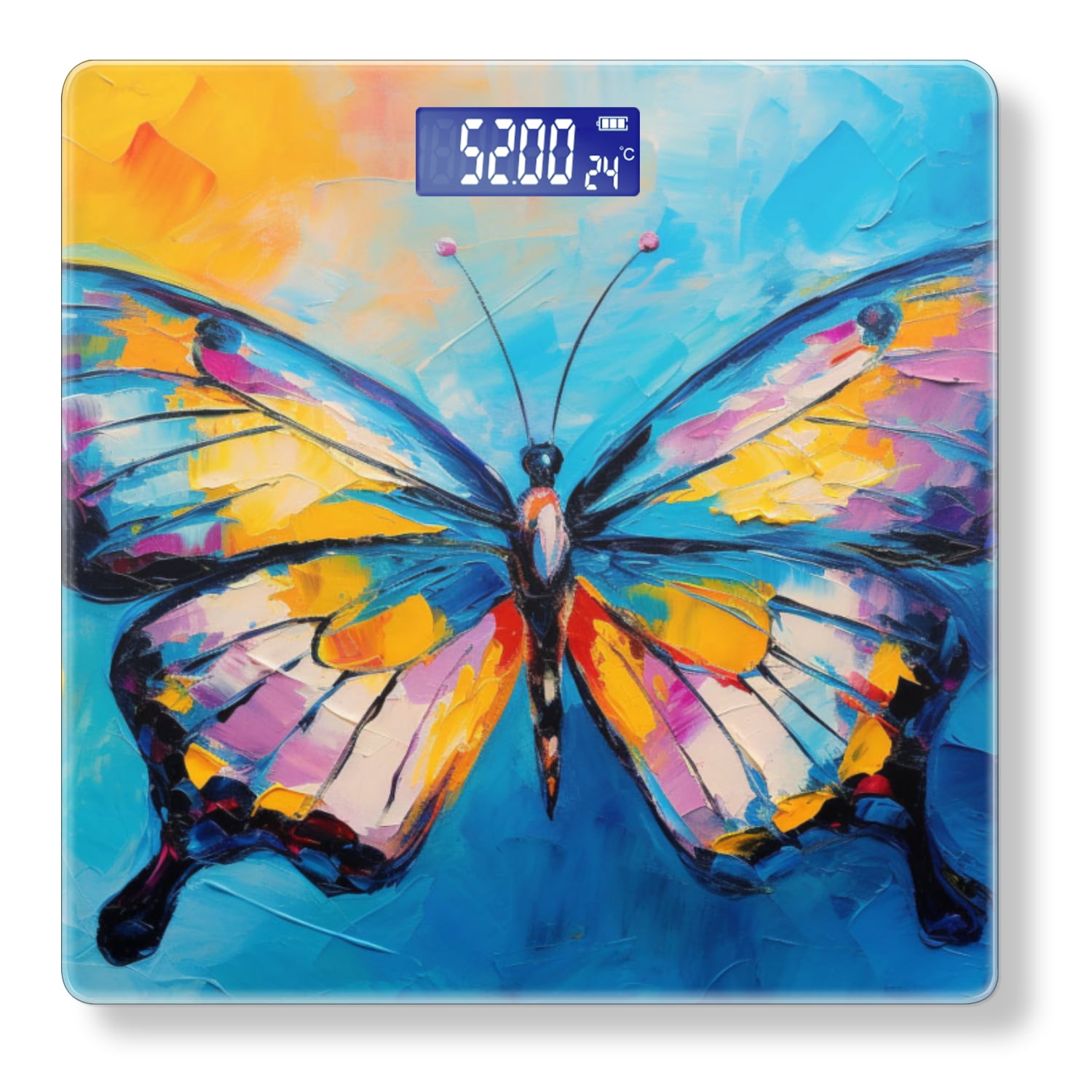 High Precision Body Weight Scale Smart Bathroom Scales with Large LCD Display(400lbs),Decorative for Bedroom-Beautiful Colorful Butterfly On Blue And Yellow Background