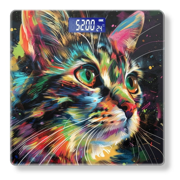 High Precision Body Weight Scale Smart Bathroom Scales with Large LCD Display(400lbs),Decorative for Bedroom-Beautiful, Colorful Cat Detailed Vector Art Portrait