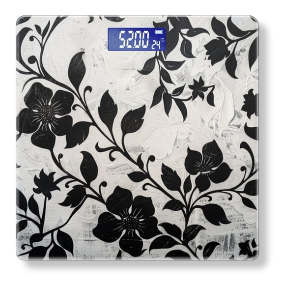 High Precision Body Weight Scale Smart Bathroom Scales with Large LCD Display(400lbs),Decorative for Bedroom-Beautiful Hand Drawn Black And White Floral Pattern