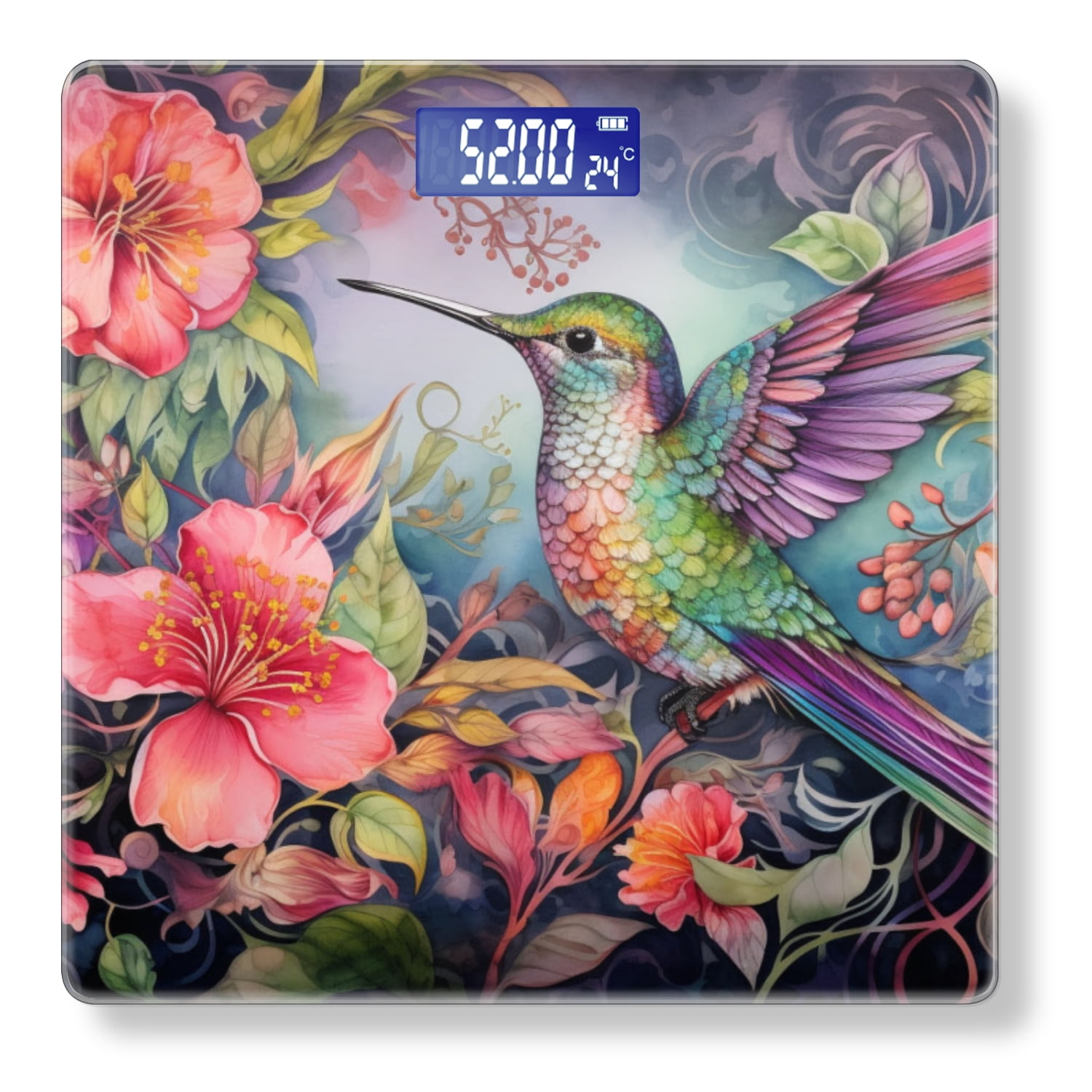 Bathroom Scale, Highly Accurate Digital Body Scale,Precisely Measures Weight up to 400 lbs-Beautiful Hummingbird Surrounded By Flowers