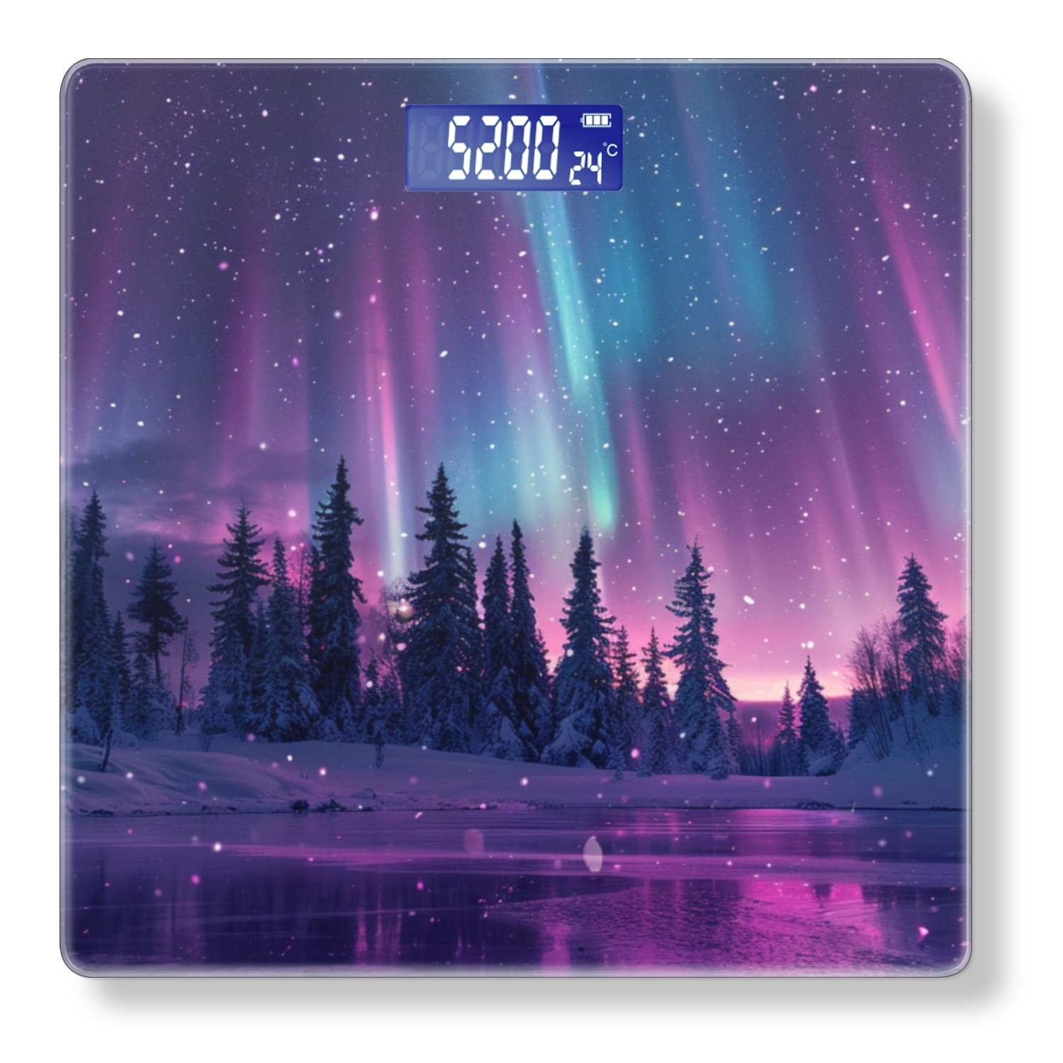 High Precision Body Weight Scale Smart Bathroom Scales with Large LCD Display(400lbs),Decorative for Bedroom-Beautiful Northern Lights Display Over The Snowy Forest