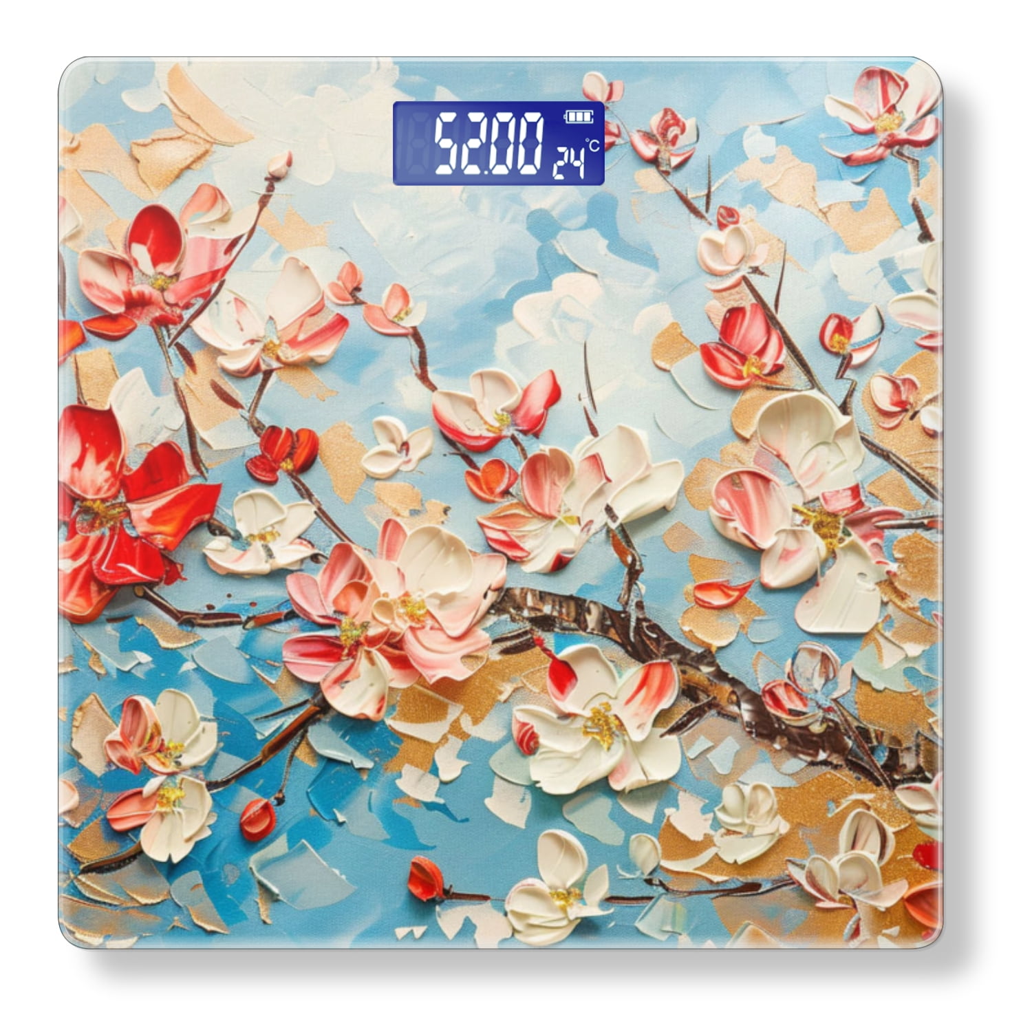 High Precision Body Weight Scale Smart Bathroom Scales with Large LCD Display(400lbs),Decorative for Bedroom-Beautiful Oil Painting Of Cherry Blossoms In Full Bloom