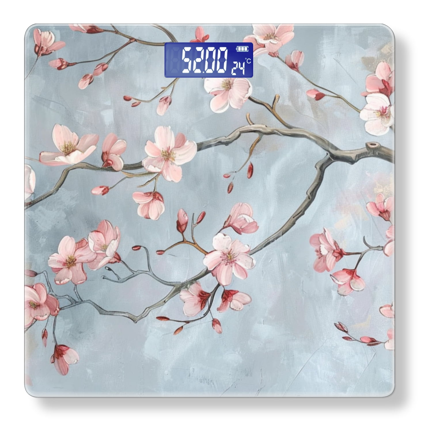 High Precision Body Weight Scale Smart Bathroom Scales with Large LCD Display(400lbs),Decorative for Bedroom-Beautiful Oil Painting Of Cherry Blossoms With Pink And White Flowers