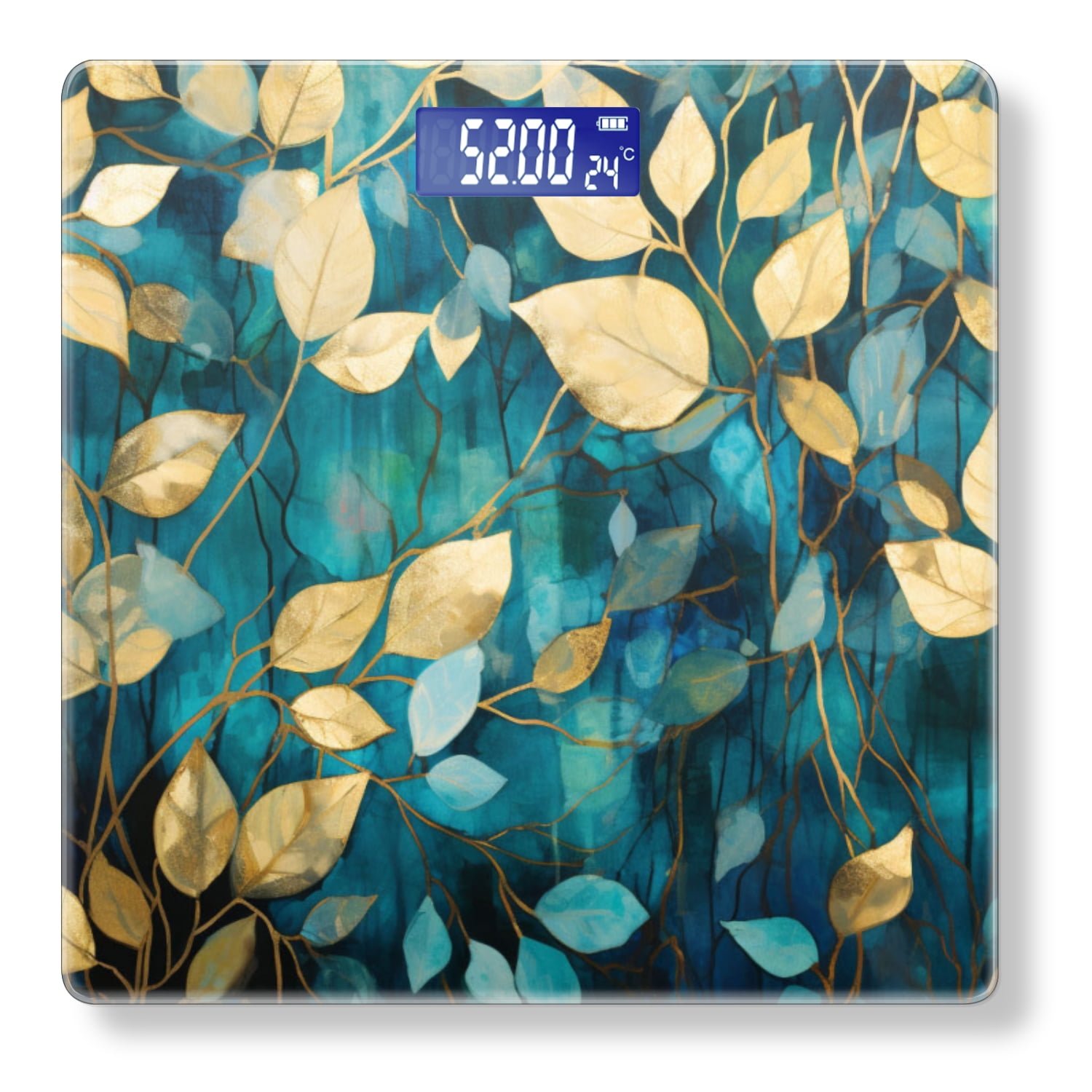 High Precision Body Weight Scale Smart Bathroom Scales with Large LCD Display(400lbs),Decorative for Bedroom-Beautiful Painting Of Golden Leaves On Teal Background