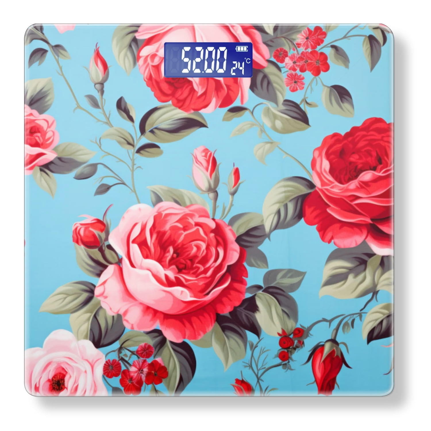 High Precision Body Weight Scale Smart Bathroom Scales with Large LCD Display(400lbs),Decorative for Bedroom-Beautiful Pattern Of Red And Pink Roses On Bright Blue Background