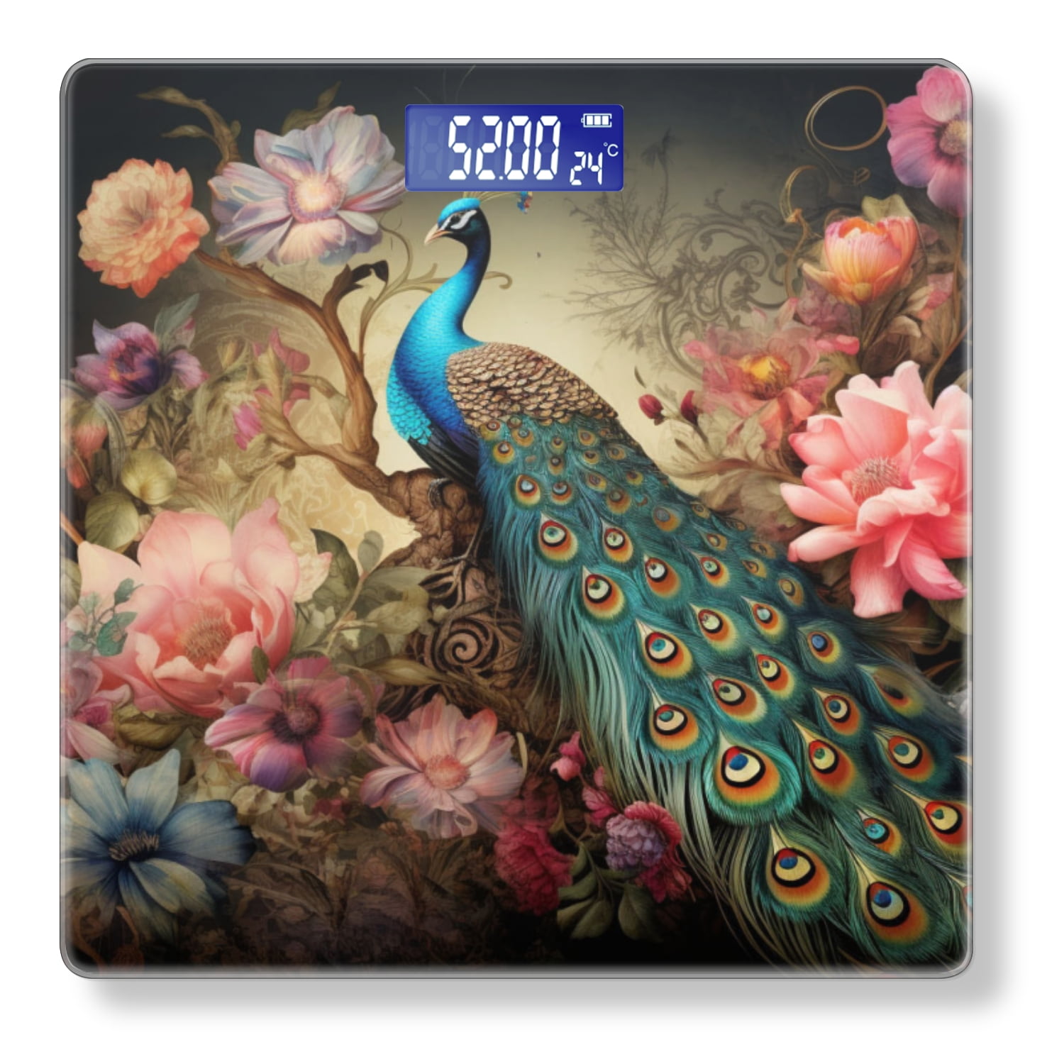 Bathroom Scale, Highly Accurate Digital Body Scale,Precisely Measures Weight up to 400 lbs-Beautiful Peacock With Colorful Feathers Perched On Tree Branch