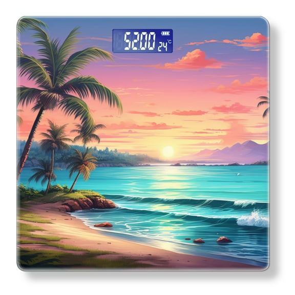 High Precision Body Weight Scale Smart Bathroom Scales with Large LCD Display(400lbs),Decorative for Bedroom-Beautiful Tropical Beach With Palm Trees And The Sun Setting