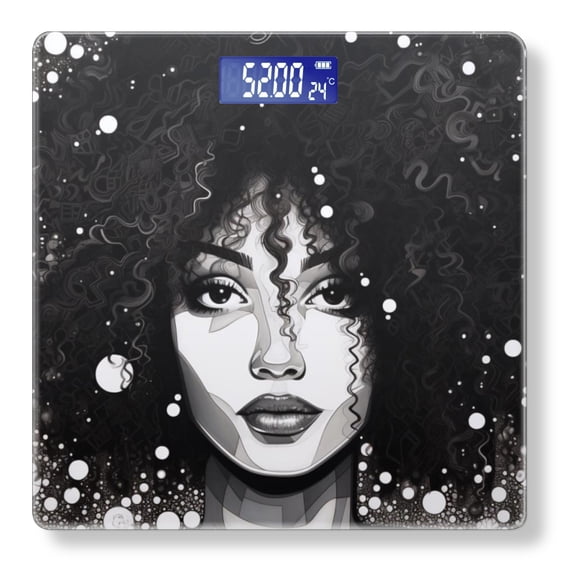 High Precision Body Weight Scale Smart Bathroom Scales with Large LCD Display(400lbs),Decorative for Bedroom-Beautiful Woman With Big Curly Hair And Detailed Face