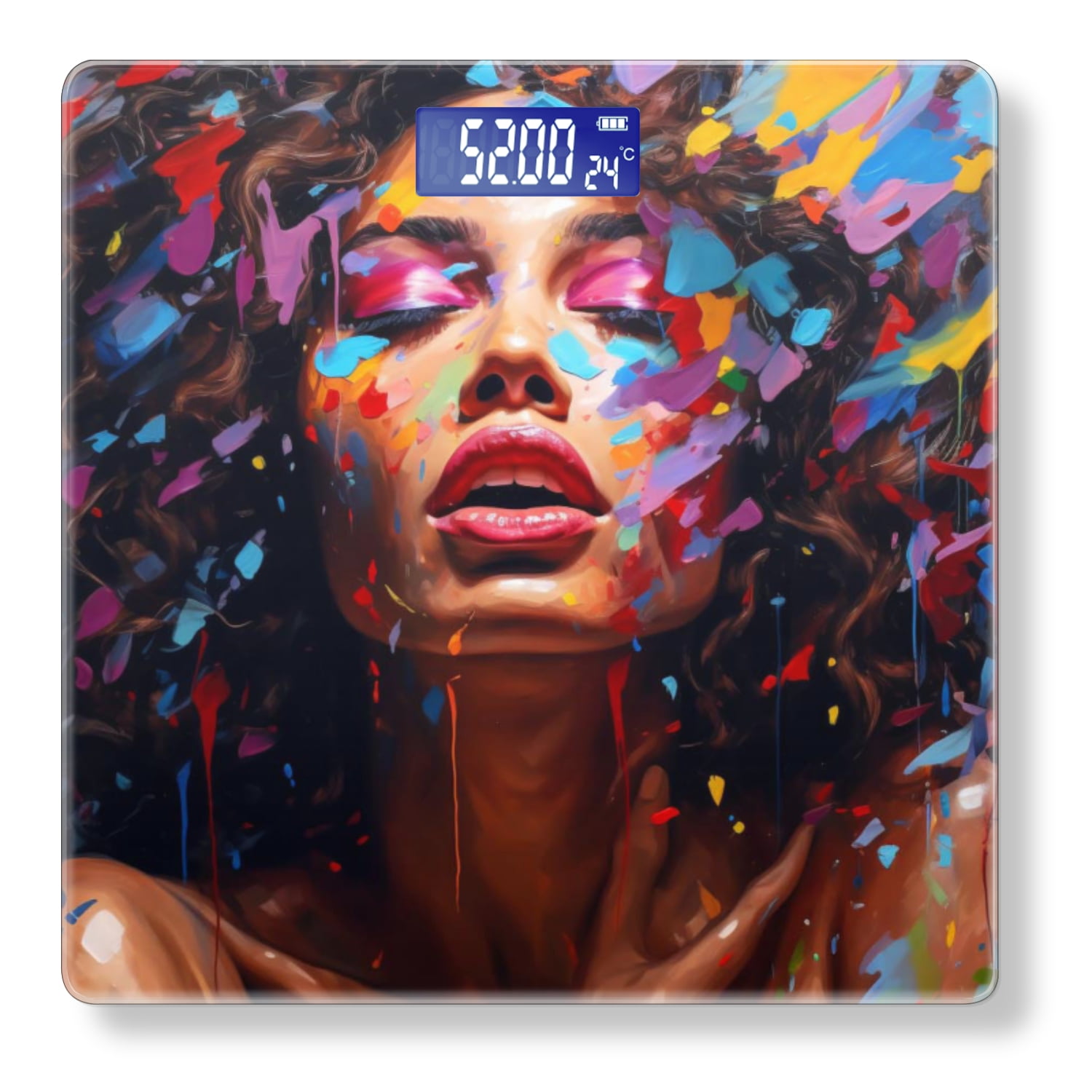 High Precision Body Weight Scale Smart Bathroom Scales with Large LCD Display(400lbs),Decorative for Bedroom-Beautiful Woman With Brown Skin And Curly Hair