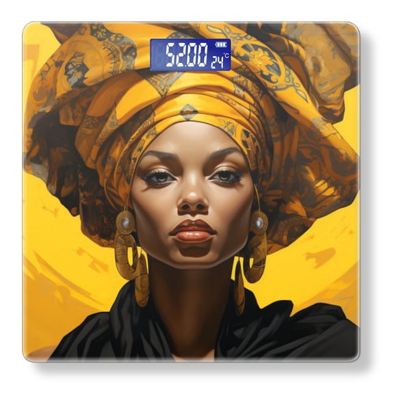 High Precision Body Weight Scale Smart Bathroom Scales with Large LCD Display(400lbs),Decorative for Bedroom-Beautiful Woman Wearing Intricate African Turban