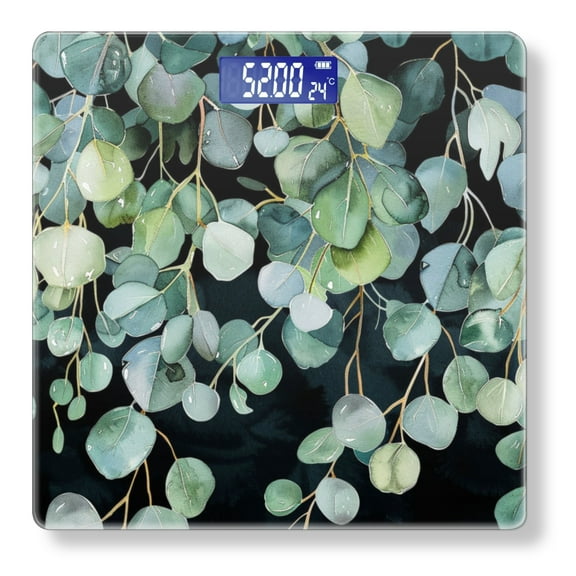 High Precision Body Weight Scale Smart Bathroom Scales with Large LCD Display(400lbs),Decorative for Bedroom-Black Background With Hanging Eucalyptus Leaves