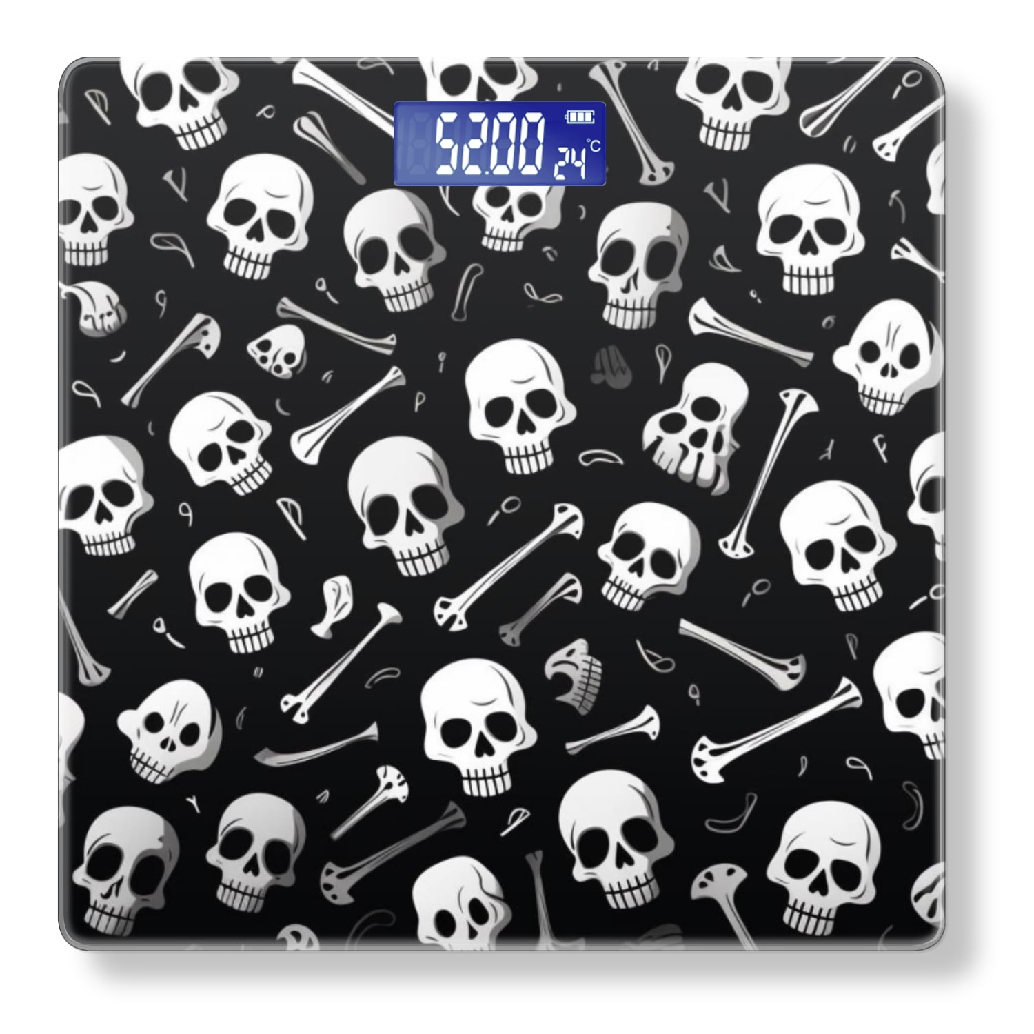 High Precision Body Weight Scale Smart Bathroom Scales with Large LCD Display(400lbs),Decorative for Bedroom-Black Background With White Skull And Bone