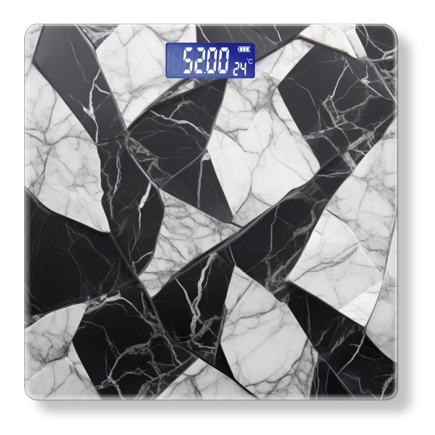High Precision Body Weight Scale Smart Bathroom Scales with Large LCD Display(400lbs),Decorative for Bedroom-Black And White Marble Pattern With Geometric Shapes