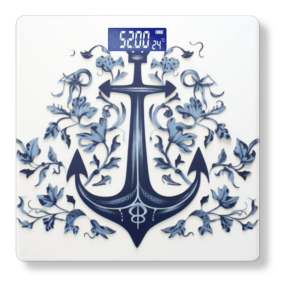 Bathroom Scale, Highly Accurate Digital Body Scale,Precisely Measures Weight up to 400 lbs-Blue Anchor With Floral Designs Surrounding It