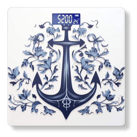 Bathroom Scale, Highly Accurate Digital Body Scale,Precisely Measures Weight up to 400 lbs-Blue Anchor With Floral Designs Surrounding It