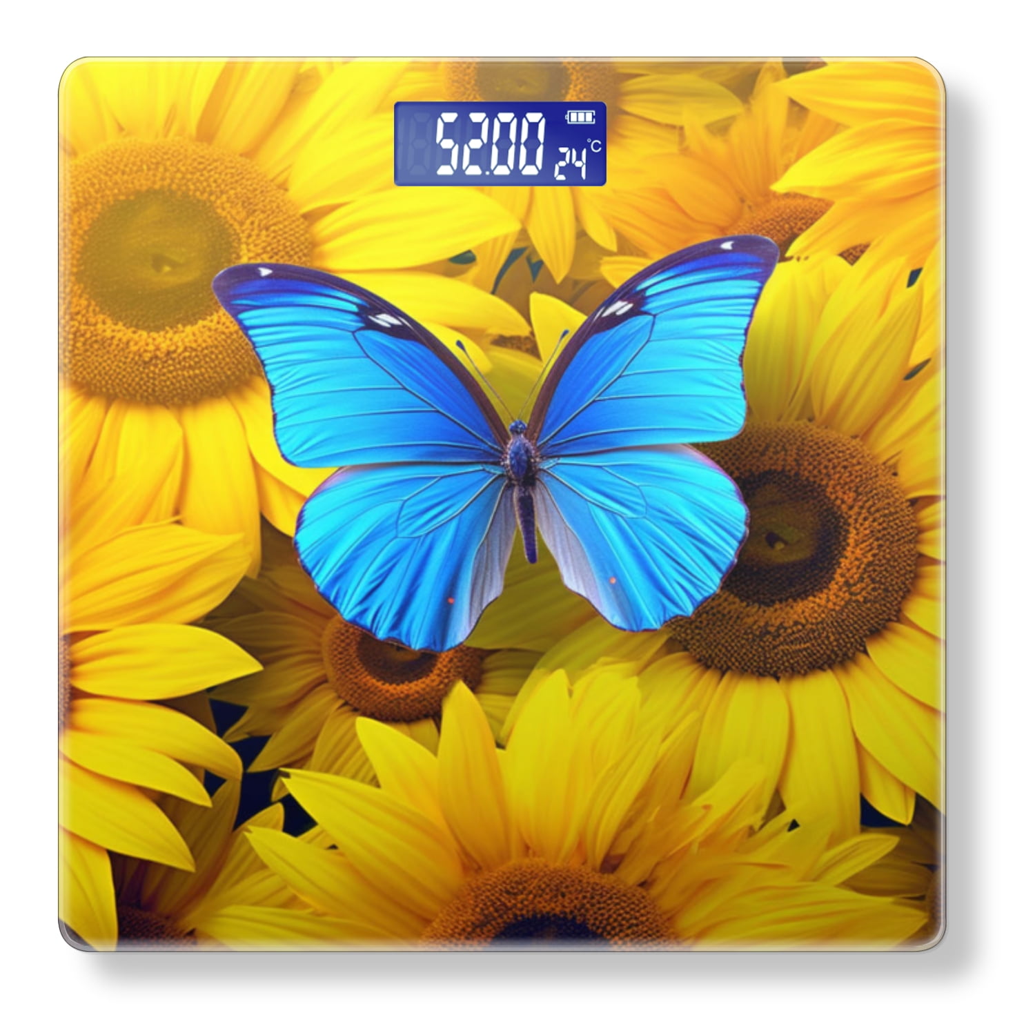 Bathroom Scale, Highly Accurate Digital Body Scale,Precisely Measures Weight up to 400 lbs-Blue Butterfly Perched On Yellow Sunflowers