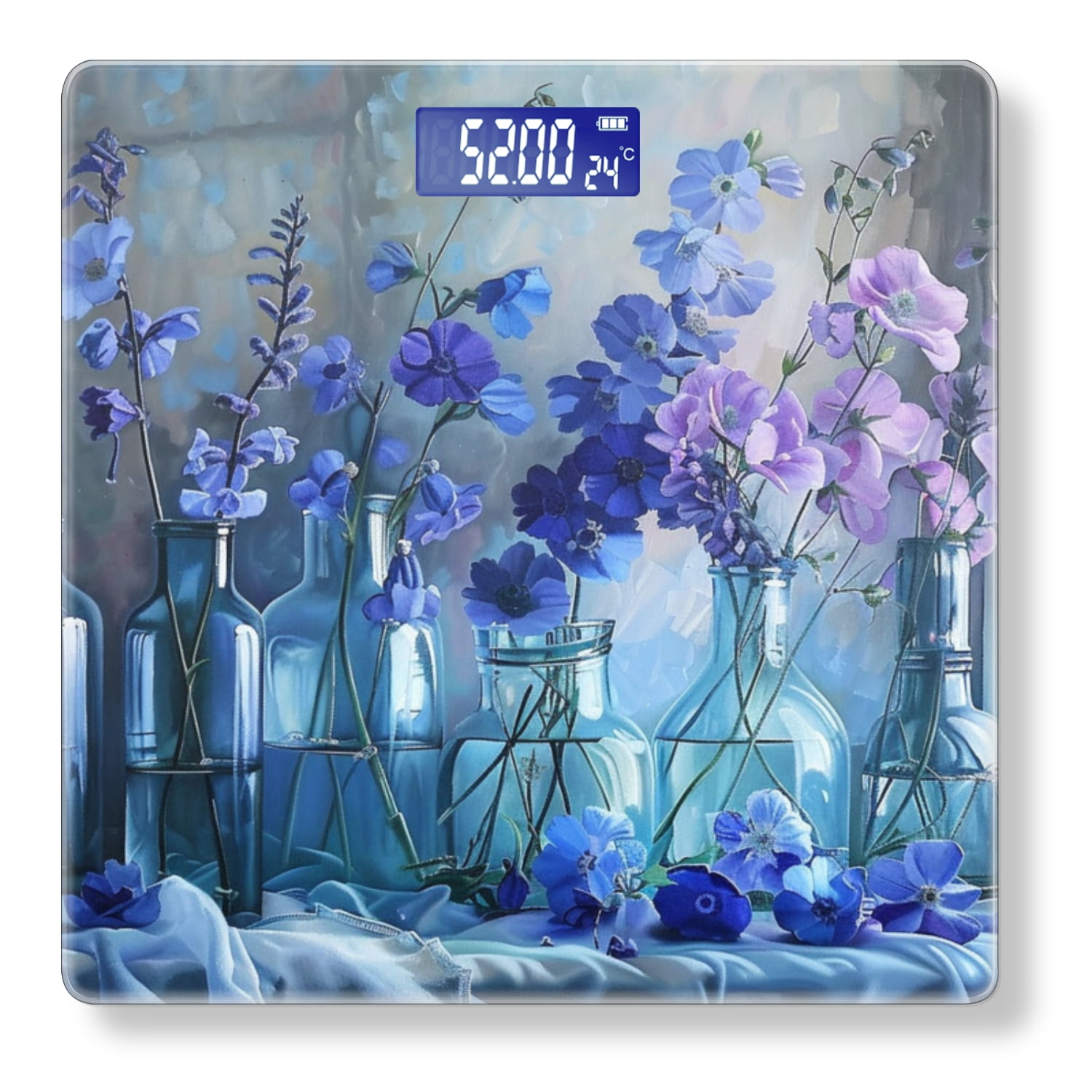 High Precision Body Weight Scale Smart Bathroom Scales with Large LCD Display(400lbs),Decorative for Bedroom-Blue Delphiniums And Violet Sweet Peas In Glass Vases