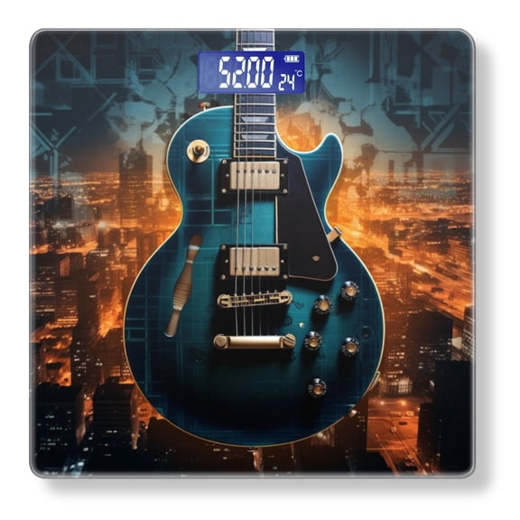 High Precision Body Weight Scale Smart Bathroom Scales with Large LCD Display(400lbs),Decorative for Bedroom-Blue Guitar Floating Over The City Of Chicago
