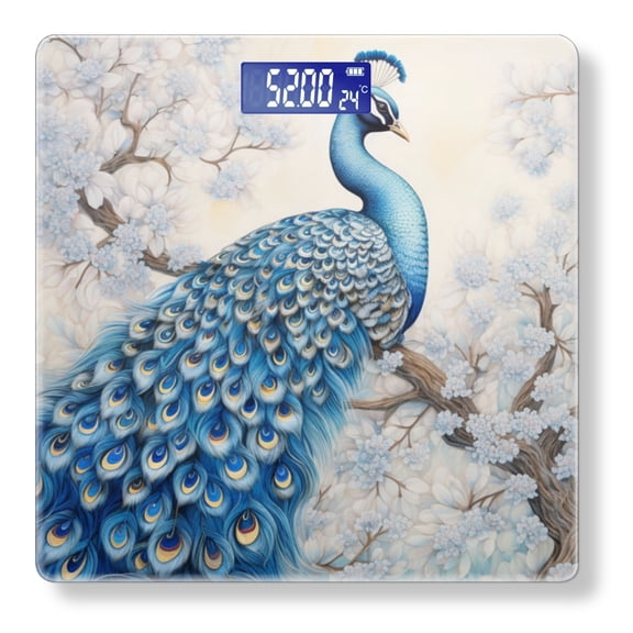 High Precision Body Weight Scale Smart Bathroom Scales with Large LCD Display(400lbs),Decorative for Bedroom-Blue Peacock With Feathers Perched On The Branches
