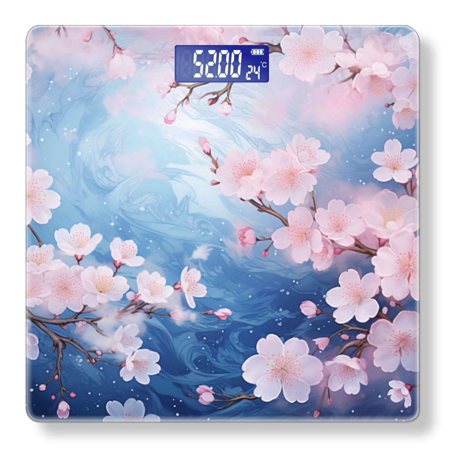 High Precision Body Weight Scale Smart Bathroom Scales with Large LCD Display(400lbs),Decorative for Bedroom-Blue Sky Background With Cherry Blossoms In Full Bloom
