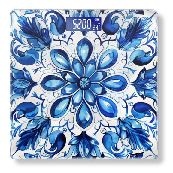 High Precision Body Weight Scale Smart Bathroom Scales with Large LCD Display(400lbs),Decorative for Bedroom-Blue And White Pattern In The Style Of Traditional
