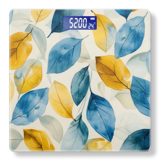 High Precision Body Weight Scale Smart Bathroom Scales with Large LCD Display(400lbs),Decorative for Bedroom-Blue And Yellow Leaves On A White Background