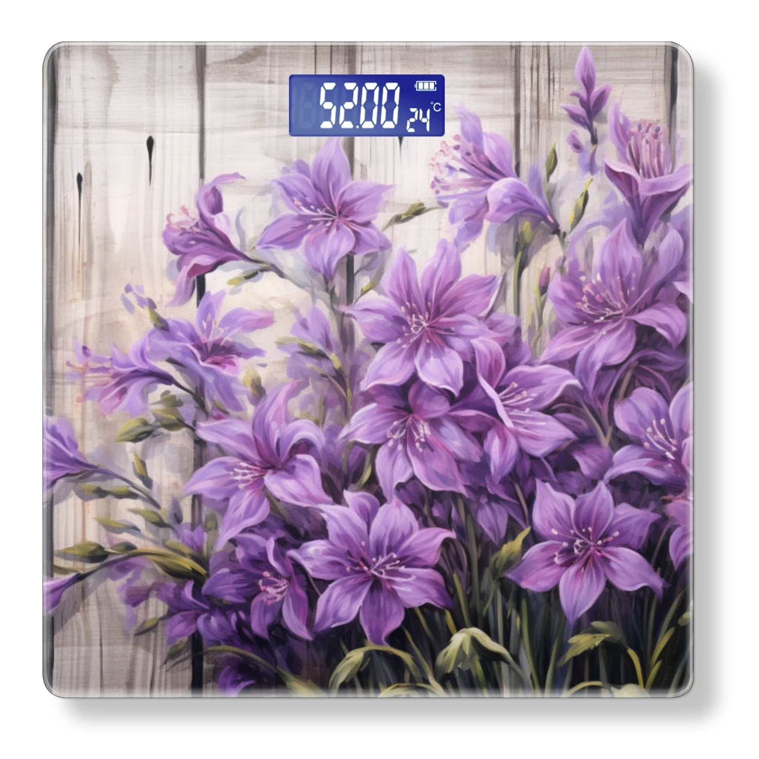 High Precision Body Weight Scale Smart Bathroom Scales with Large LCD Display(400lbs),Decorative for Bedroom-Bouquet Of Purple Flowers In Front Of An Old Wooden Fence