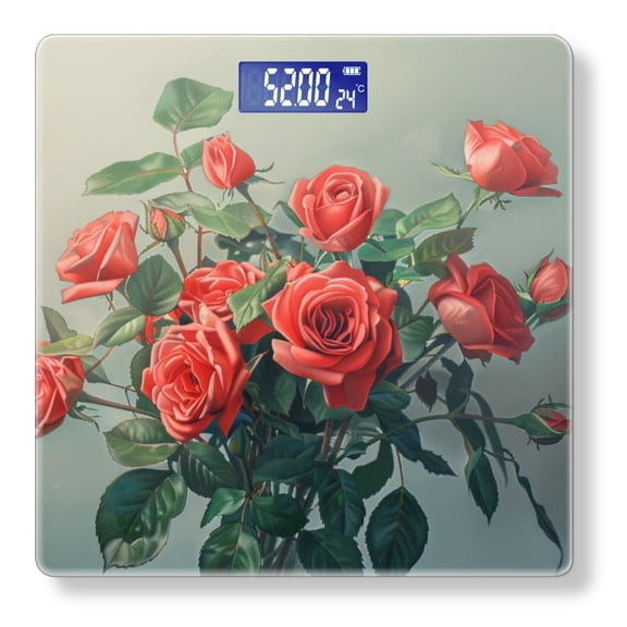 High Precision Body Weight Scale Smart Bathroom Scales with Large LCD Display(400lbs),Decorative for Bedroom-Bouquet Of Red Roses With Green Leaves And Soft Lighting