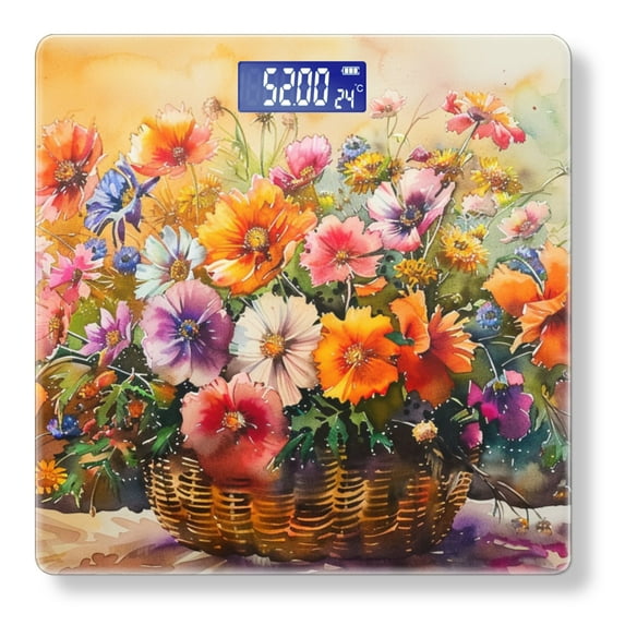 High Precision Body Weight Scale Smart Bathroom Scales with Large LCD Display(400lbs),Decorative for Bedroom-Bouquet Of Sunflowers And Roses In Basket