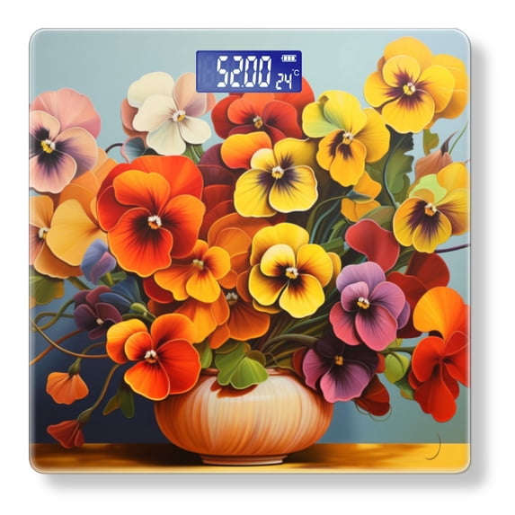 High Precision Body Weight Scale Smart Bathroom Scales with Large LCD Display(400lbs),Decorative for Bedroom-Bouquet Of Vibrant Pansies In Elegant Vase