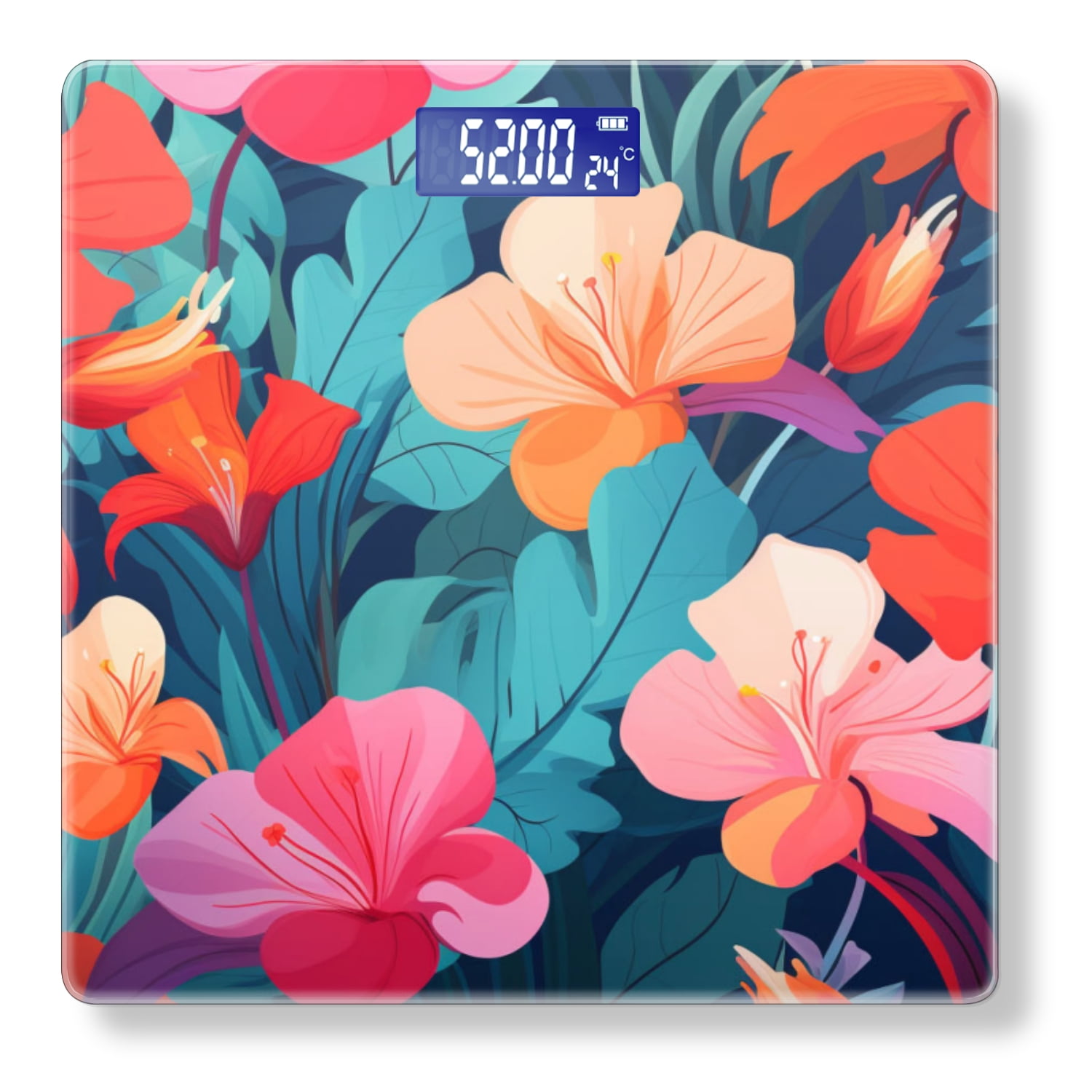 High Precision Body Weight Scale Smart Bathroom Scales with Large LCD Display(400lbs),Decorative for Bedroom-Bright Orange And Pink Petals Against Electric Blue Background
