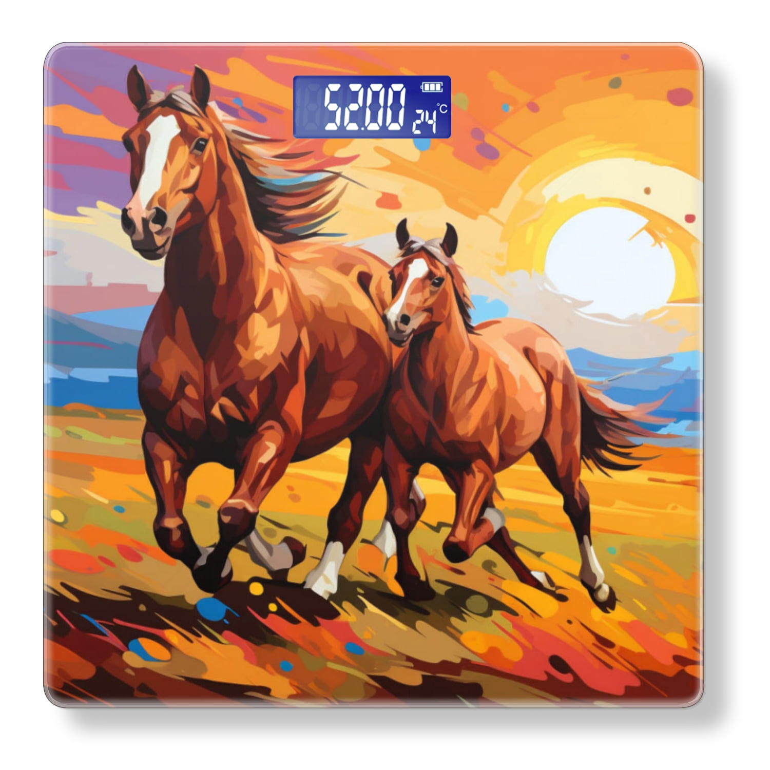 High Precision Body Weight Scale Smart Bathroom Scales with Large LCD Display(400lbs),Decorative for Bedroom-Brown Horse And Foal Run Across The Prairie