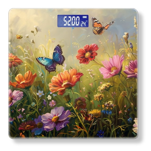 Bathroom Scale, Highly Accurate Digital Body Scale,Precisely Measures Weight up to 400 lbs-Butterflies Dance Amidst The Blooming Petals