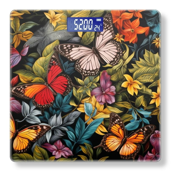 High Precision Body Weight Scale Smart Bathroom Scales with Large LCD Display(400lbs),Decorative for Bedroom-Butterflies And Flowers With Rich Colors And Detailed Textures
