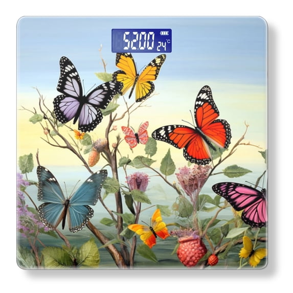 High Precision Body Weight Scale Smart Bathroom Scales with Large LCD Display(400lbs),Decorative for Bedroom-Butterflies Flying Among The Branches And Flowers