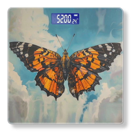 High Precision Body Weight Scale Smart Bathroom Scales with Large LCD Display(400lbs),Decorative for Bedroom-Butterfly With Black And Orange Wings Is Flying In The Sky