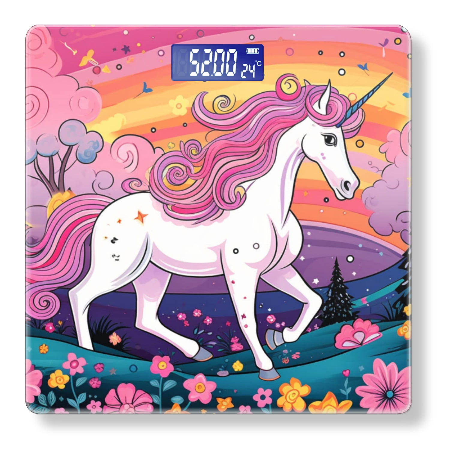 High Precision Body Weight Scale Smart Bathroom Scales with Large LCD Display(400lbs),Decorative for Bedroom-Cartoon Illustration Of Unicorn With Pink Mane And Tail