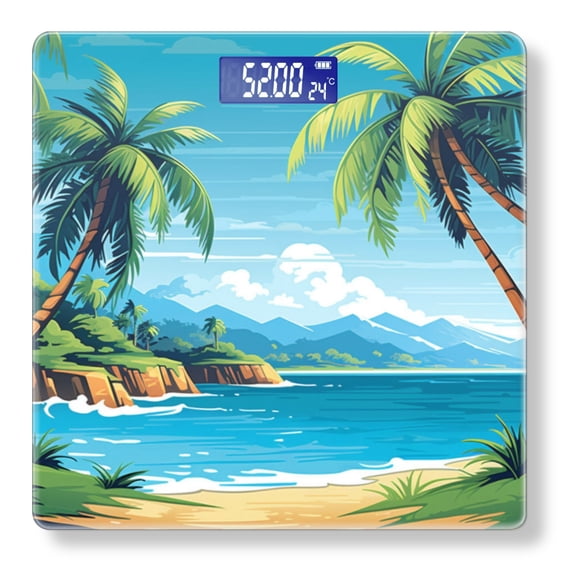 High Precision Body Weight Scale Smart Bathroom Scales with Large LCD Display(400lbs),Decorative for Bedroom-Cartoon Vector-Style Landscape View Of The Palm Trees