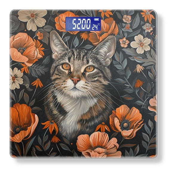 Bathroom Scale, Highly Accurate Digital Body Scale,Precisely Measures Weight up to 400 lbs-Cat Surrounded By Orange And White Flowers