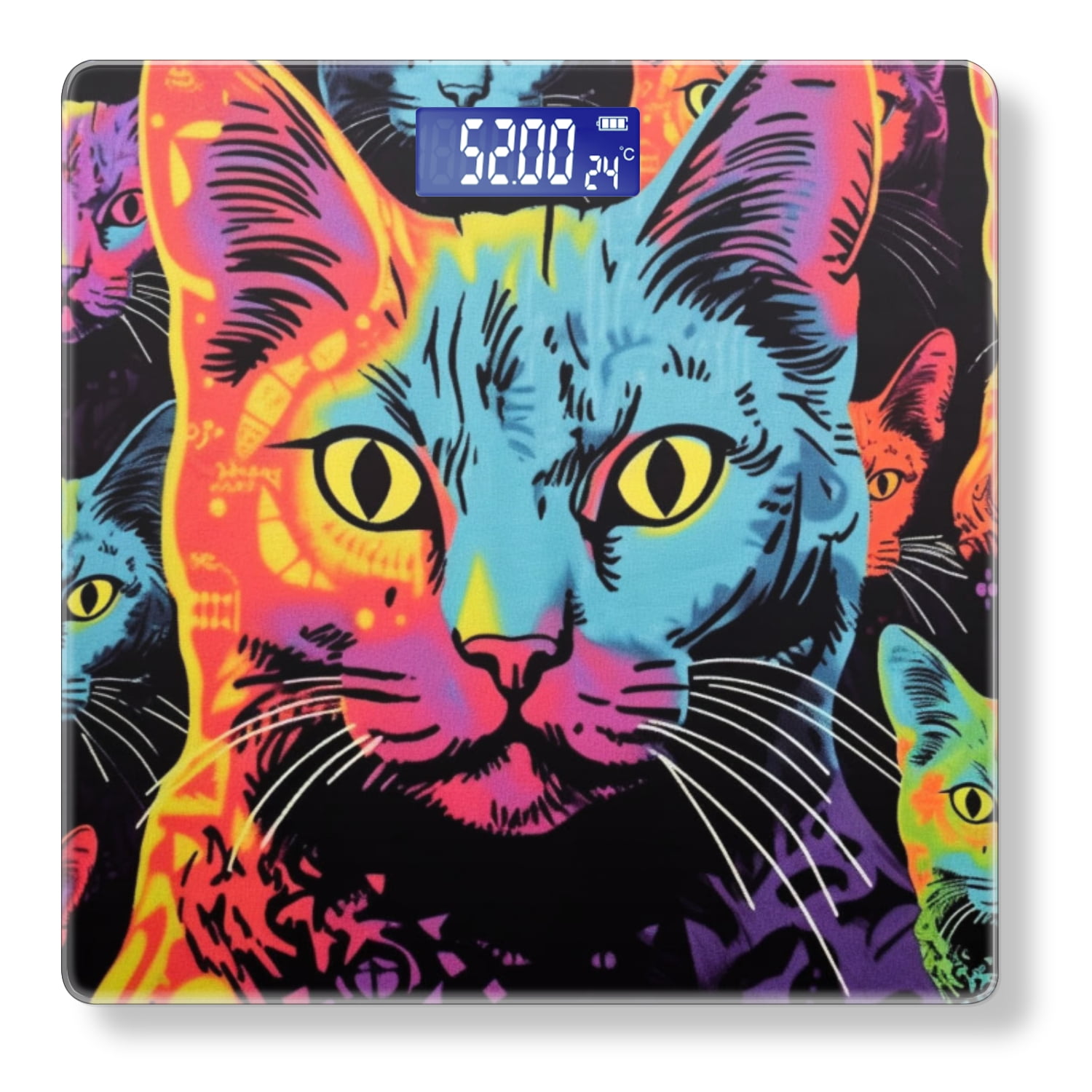 High Precision Body Weight Scale Smart Bathroom Scales with Large LCD Display(400lbs),Decorative for Bedroom-Cats With Different Colors On Black Background