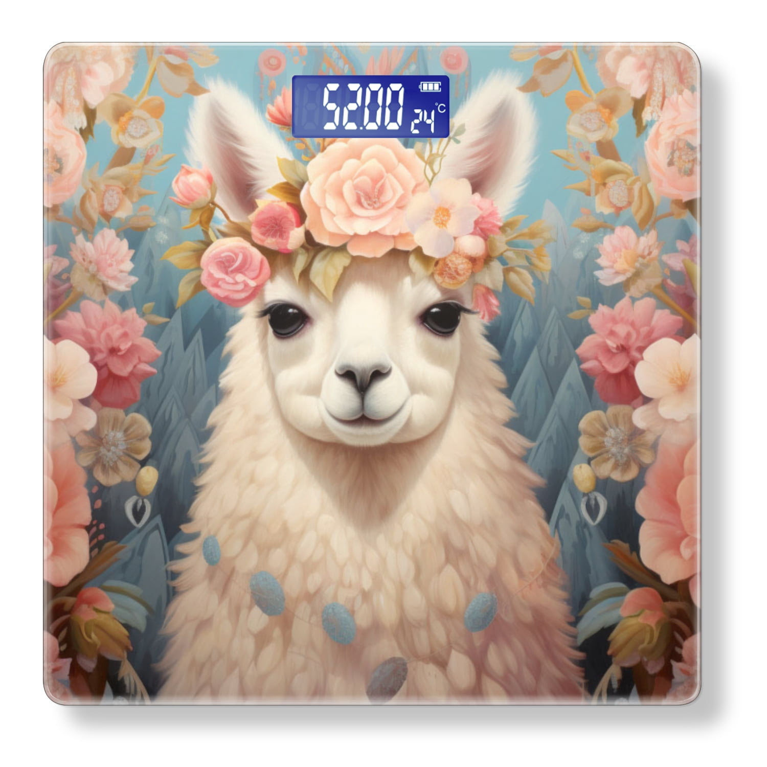 High Precision Body Weight Scale Smart Bathroom Scales with Large LCD Display(400lbs),Decorative for Bedroom-Charming Portrait Of Alpaca Adorned With Floral Headpiece