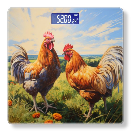 High Precision Body Weight Scale Smart Bathroom Scales with Large LCD Display(400lbs),Decorative for Bedroom-Chickens Standing On The Grassland With Blue Sky