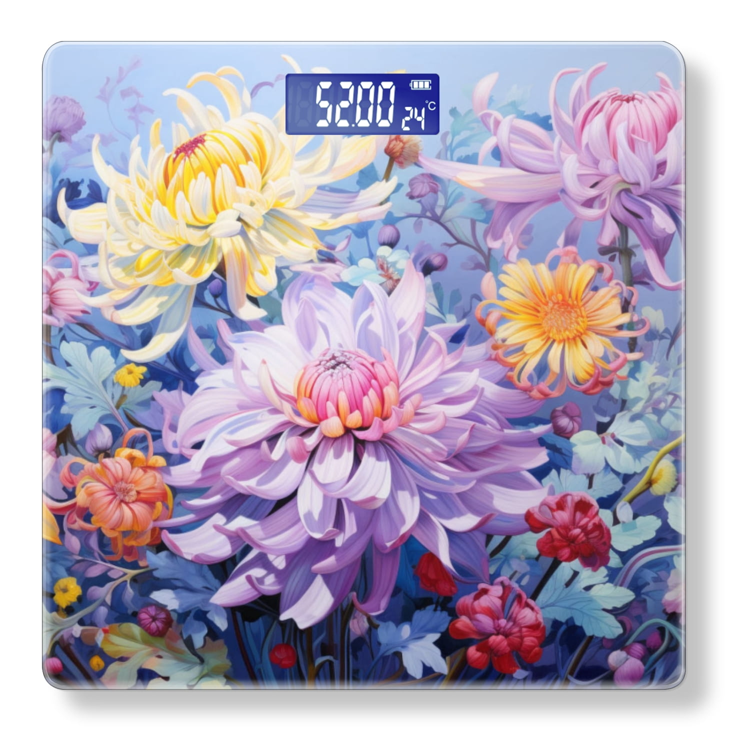 High Precision Body Weight Scale Smart Bathroom Scales with Large LCD Display(400lbs),Decorative for Bedroom-Chrysanthemums With Purple And Yellow Flowers