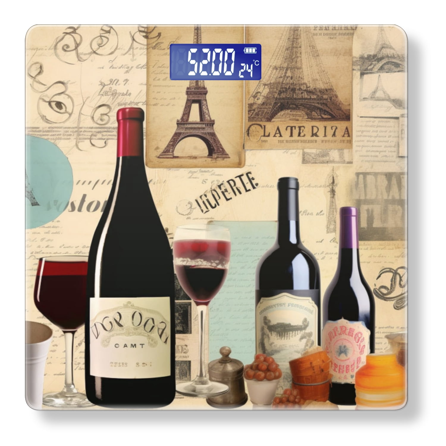 High Precision Body Weight Scale Smart Bathroom Scales with Large LCD Display(400lbs),Decorative for Bedroom-Collage Of Vintage Wine Labelslike The Eiffel Tower